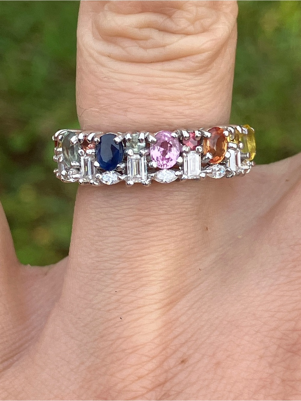 Multi Color Sapphire Moissanite Sterling Silver Ring Size 6